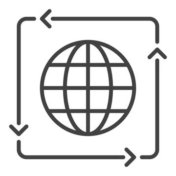 Earth Globe inside Arrows vector linear icon or symbol Stock Illustration