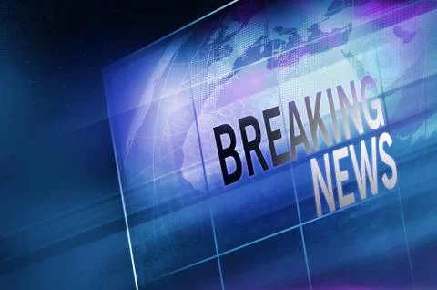 Earth Globe Inside Big Flat TV Screen with Breaking News Text Concept Series Stock Illustration