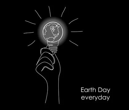 Earth globe inside the light bulb in one line drawing. World map in lamp in Stock Illustration