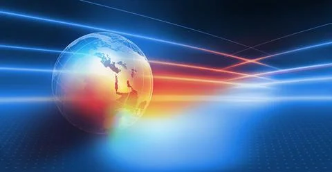 Earth globe inside studio space with transferring lines, digital world connectiv Illustrazione stock