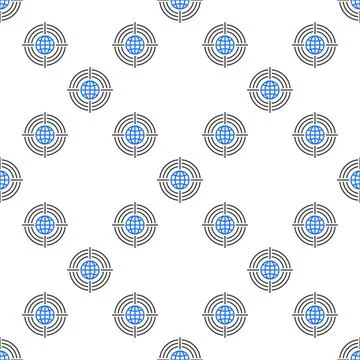 Earth Globe inside Target vector World outline seamless pattern 스톡 일러스트