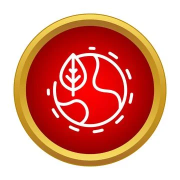 Earth globe with leaf icon on red background Stock Illustration