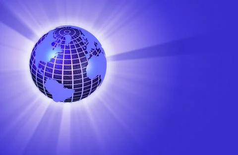 Earth Globe with Light Rays - left orientation - 3D render Stock Illustration