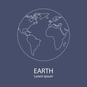 Earth globe logo template. World map. Line style icon of earth planet. Vector. Stock Illustration