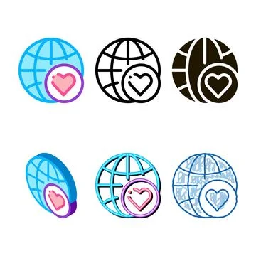 Earth globe love icon vector simplified outline Stock Illustration