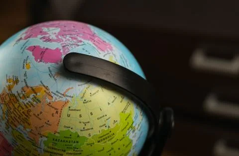 Earth globe map with focus on Asia, Russia, Canada, North Pole Stock Photos