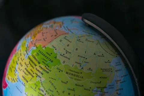 Earth globe map with focus on Asia, Russia, Canada, North Pole Stock Photos