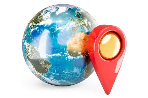 Earth Globe with map pointer, 3D rendering Stock Illustration