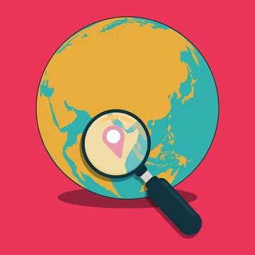 Earth globe, map pointer and magnifying glass vector illustration Stock Illustration