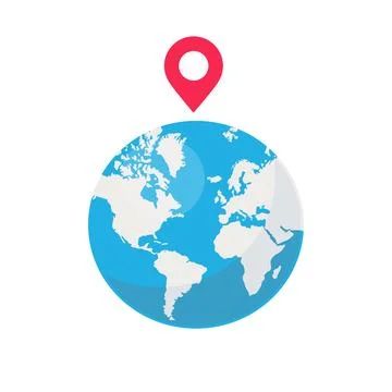 Earth globe with mark map pin pointer. Vector illustration isolated on whit.. Illustrazione stock