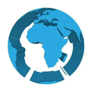Earth globe model with blue extruded lands. Focused on Africa. 3D vector Stock Illustration