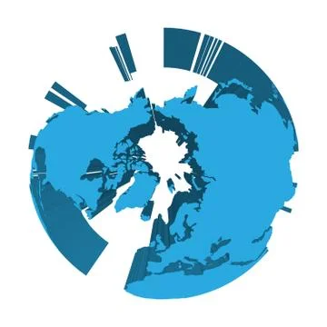 Earth globe model with blue extruded lands. Focused on Arctica and North Pole Stock Illustration