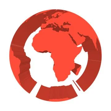 Earth globe model with red extruded lands. Focused on Africa. 3D vector Stock Illustration