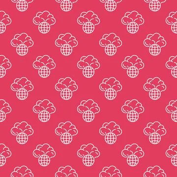 Earth Globe with Mushroom Cloud Explosion vector seamless pattern in outlin.. Illustrazione stock
