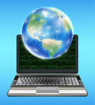 Earth globe with network line  floating on laptop 스톡 일러스트