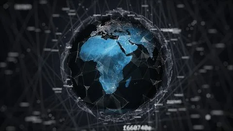 Earth globe in night time surrounded by digital noise Illustrazione stock