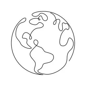 Earth globe in one continuous line drawing. Round World map in simple doodle Stock Illustration