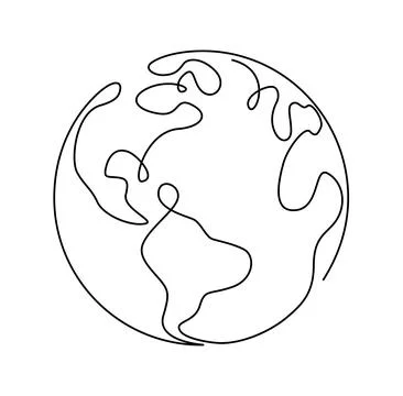Earth globe in one continuous line drawing. Round World map in simple doodle Stock Illustration