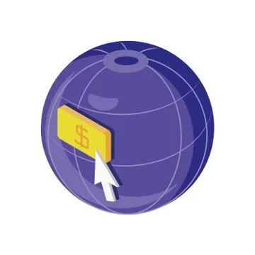 Earth globe with online shopping button on white background Stock Illustration