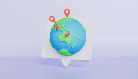 Earth globe with pin points, product shipping out from world map 스톡 일러스트