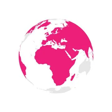 Earth globe with pink world map. Focused on Africa and Europe. Flat vector Stock Illustration