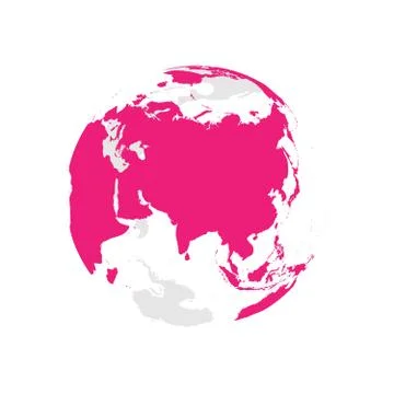 Earth globe with pink world map. Focused on Asia. Flat vector illustration Stock Illustration