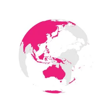 Earth globe with pink world map. Focused on Australia and Pacific. Flat vector Stock Illustration
