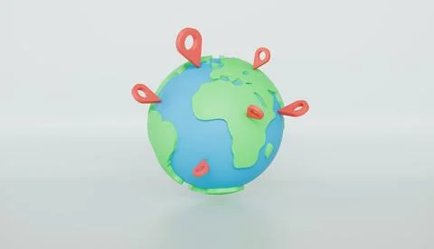 Earth globe with pinpoints, pin location point marker, Worldwide business Stock Illustration