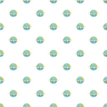 Earth globe with plane icon seamless pattern Stock Illustration