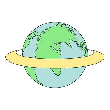Earth globe planet icon with orbiting ring Stock Illustration