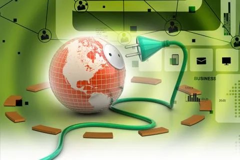 Earth globe with power cable Stock Illustration