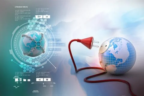 Earth globe with power cable Illustrazione stock