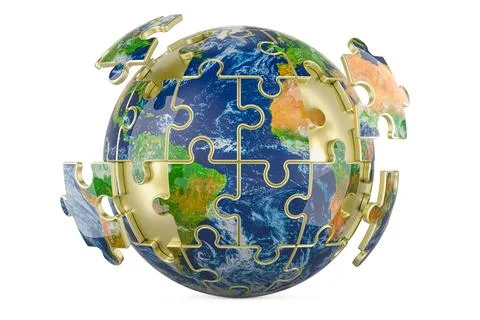 Earth Globe from puzzles without some pieces, 3D rendering Stock Illustration