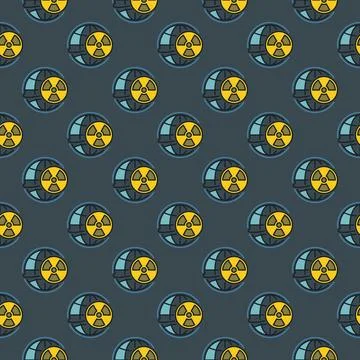 Earth Globe with Radiation sign - vector colored seamless pattern Stock Illustration