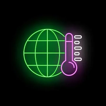 Earth globe with rising temperature thermometer neon icon Illustrazione stock