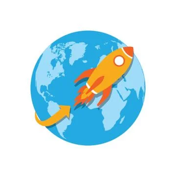 Earth globe with rocket concept Illustrazione stock