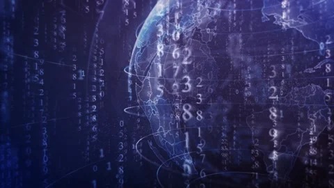 Earth globe rotating with falling digital rain matrix code Stock Footage 305023405