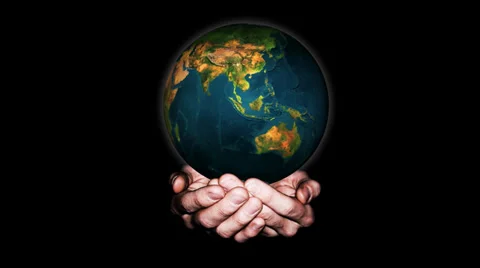 Earth globe, rotating over an hands - earth in palms Stock Footage 29047548
