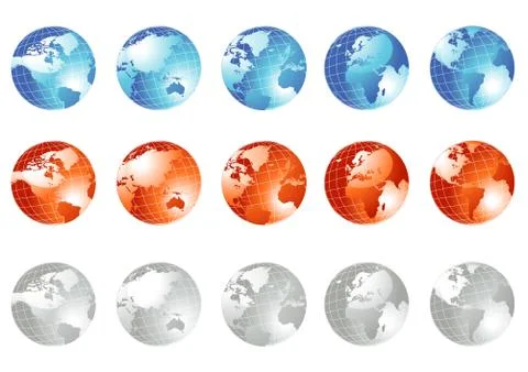Earth globe set in three colors Stock Illustration