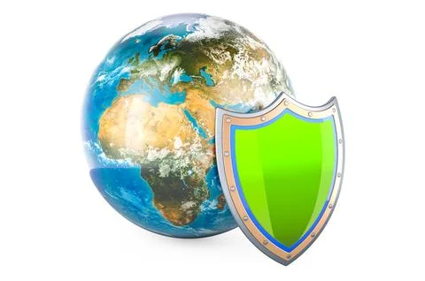 Earth Globe with shield, 3D rendering Stock Illustration