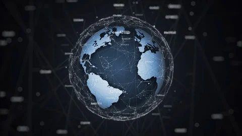 Earth globe spinning in sphere with digital noise witch connected hash Stock Footage 129510558