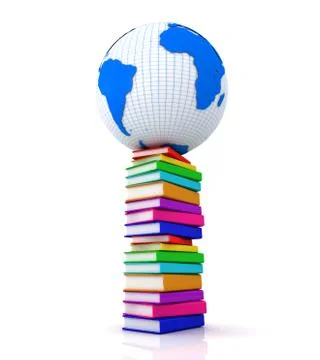 Earth globe on a stack of books Stock Illustration