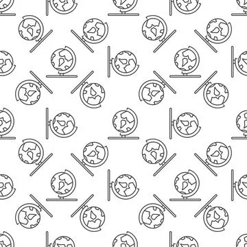 Earth Globe on Stand vector concept line simple seamless pattern 스톡 일러스트