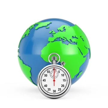 Earth Globe with Stopwatch. 3d Rendering Stock Illustration