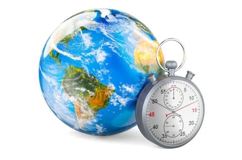 Earth Globe with stopwatch, 3D rendering 스톡 일러스트