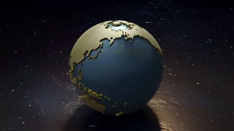 Earth globe on surface of planet. Abstract metal globe virtual planet Earth. 動画素材 302888956