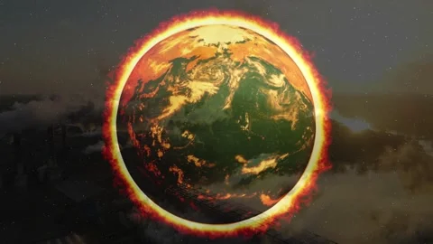 Earth Globe Surrounded by Fire Ring and Smoke Stock Footage 336479028