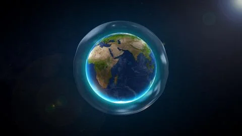 Earth Globe Surrounded by Protective Ozone Sphere Illustrazione stock
