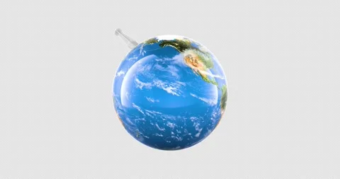 Earth Globe with syringe, rotation animation seamlessly loopable. 3D render.. Stock Footage 332251859
