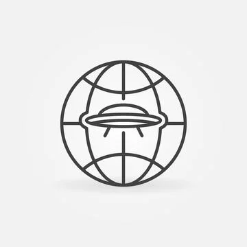 Earth Globe with UFO vector Extraterrestrial Civilizations concept linear ico Stock Illustration